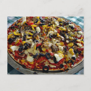 Pizza, with feta, olives, capsicum postcard