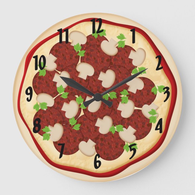 pizza with pepperoni and mushrooms large clock (Front)