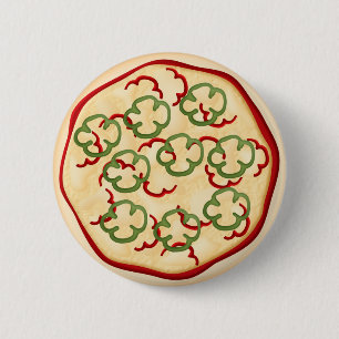 Pizza with red and green peppers 6 cm round badge