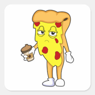 Pizza with Salami Cheese & Coffee Square Sticker