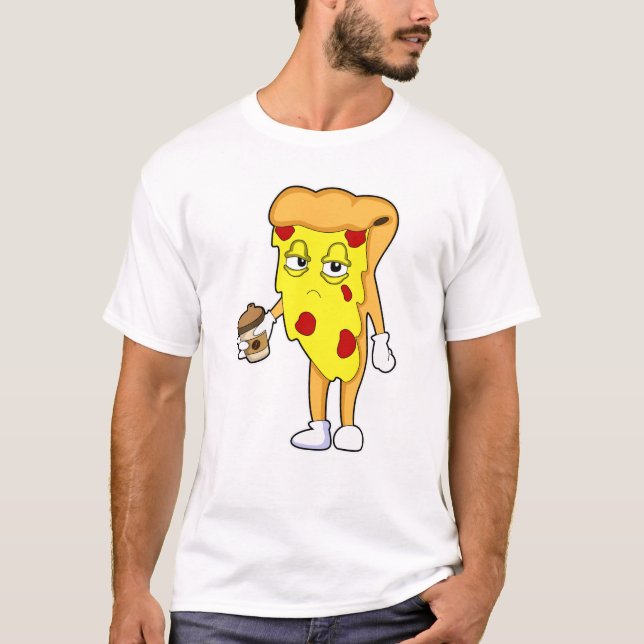 Pizza with Salami Cheese & Coffee T-Shirt (Front)