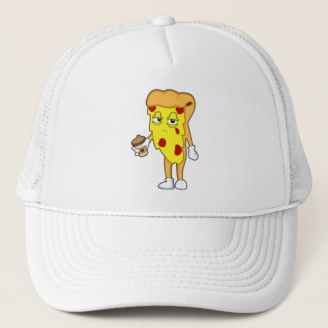 Pizza with Salami Cheese & Coffee Trucker Hat (Front)