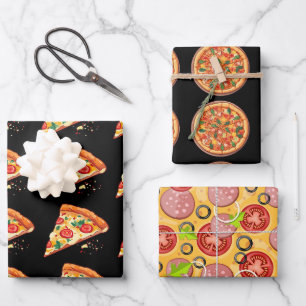 Pizza Wrapping Paper 3 Sheets 3 Designs Black