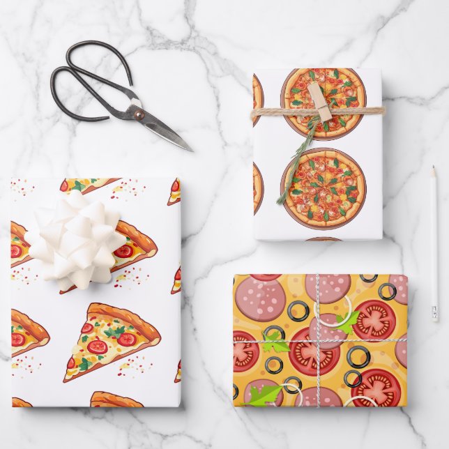 Pizza Wrapping Paper | 3 Sheets | 3 Designs White (Front)