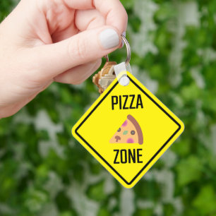 Pizza Zone Metal Square Keychain