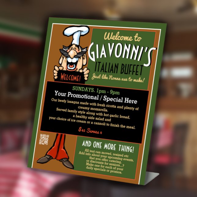 Pizzeria Italian Restaurant Specials Menu Promo Pedestal Sign (Creator Uploaded)