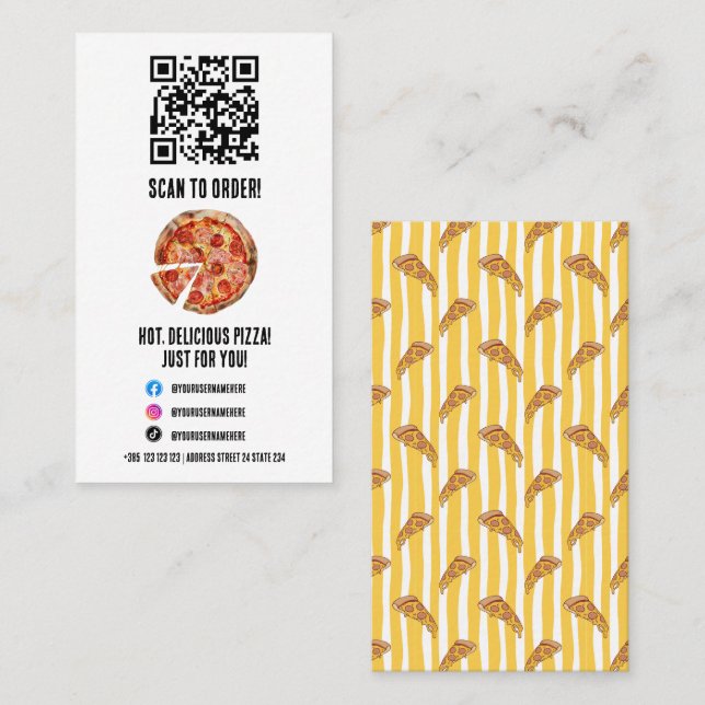 Pizzeria Pizza Pattern QR Code Business Card  (Front/Back)