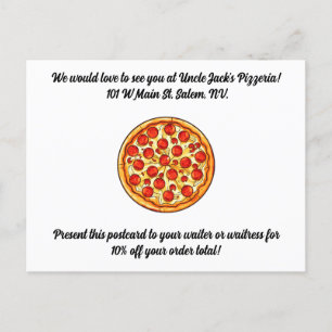 Pizzeria Promotional Postcard Cusomtizable Text