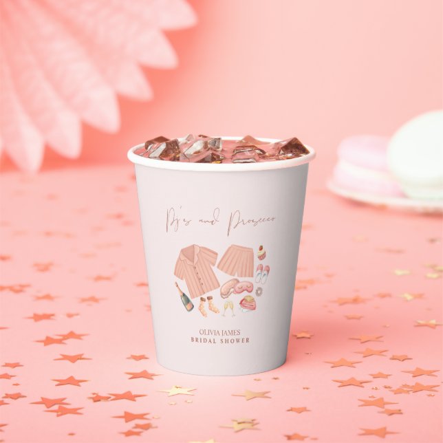 Pj and prosecco bridal shower paper cups (Insitu)