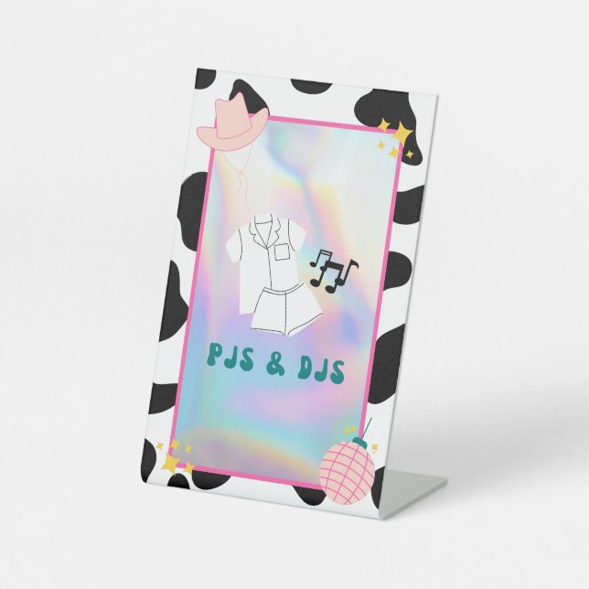 "PJs & DJs" Disco Cowgirl Bach Party Sign (Front)
