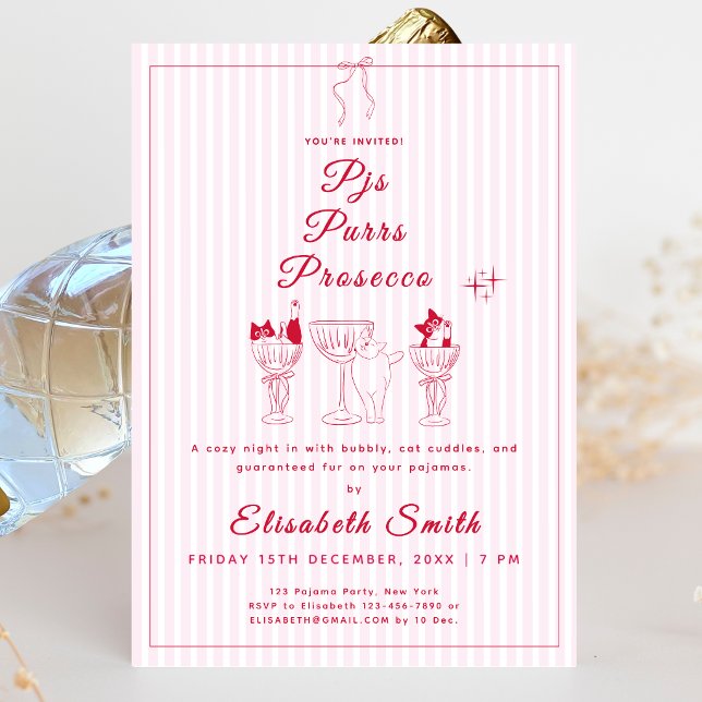 PJs, Purrs & Prosecco Cat Pajama Party Invitation (PJs, Purrs & Prosecco Cat Pajama Party Invitation)