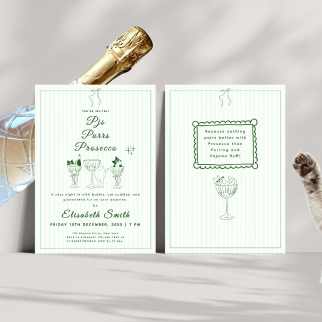 PJs, Purrs & Prosecco Cat Pajama Party Invitation (PJs, Purrs & Prosecco Cat Pajama Party Invitation)