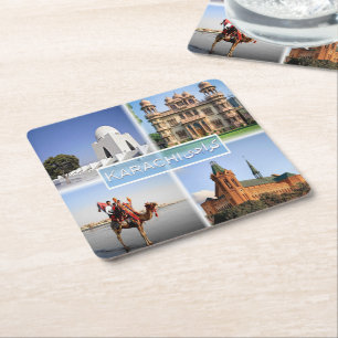 PK Karachi - Mazar e Quaid - Mohatta Palace - Square Paper Coaster