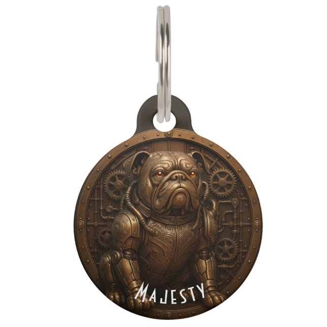 Placa Para Mascotas Steampunk Bulldog. Pet Tag (Front)