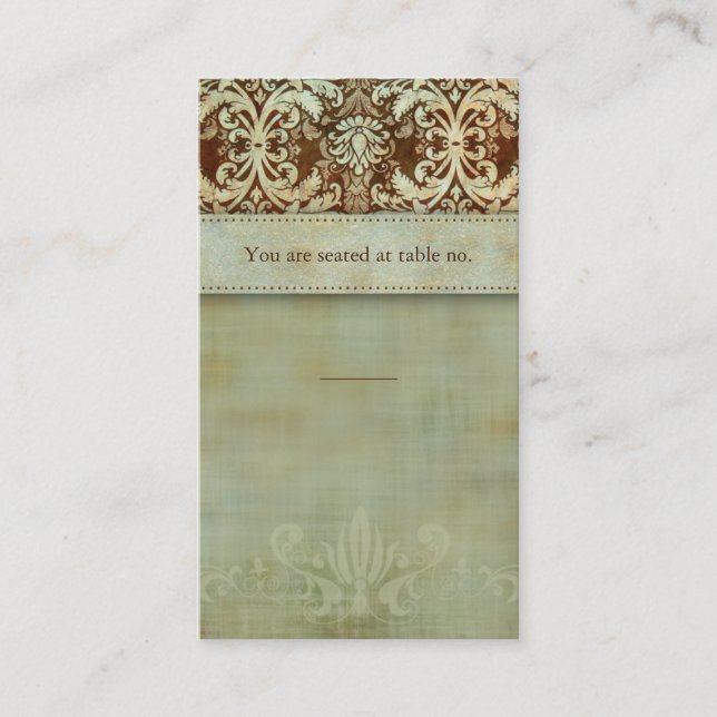 Place Card Damask Brown Vintage Look (Front)
