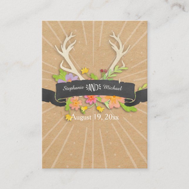 Place card Deer Antler Wildflower Starburst Rustic (Front)