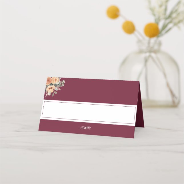 Place Card - Elegant floral burgundy design (Front)