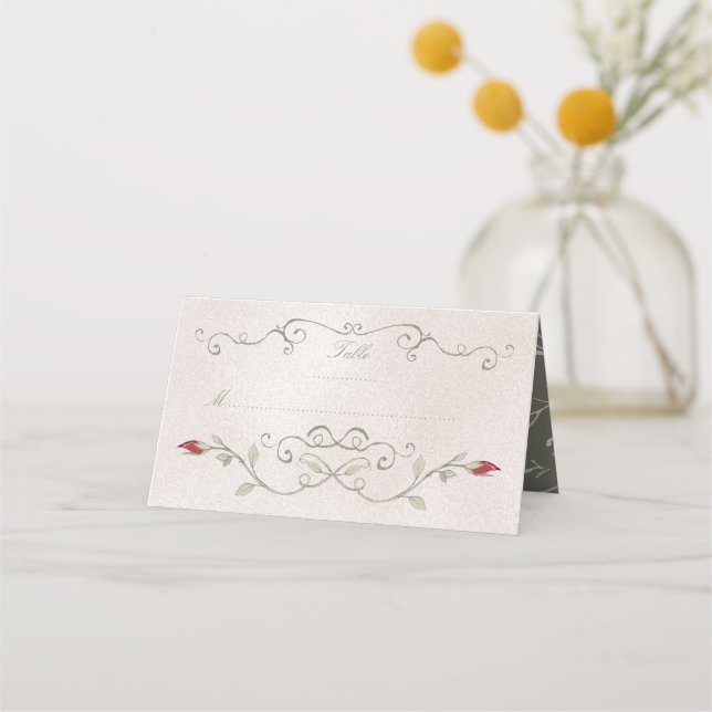 PLACE CARD | Elegant Red Rose of Beauty Wedding (Front)