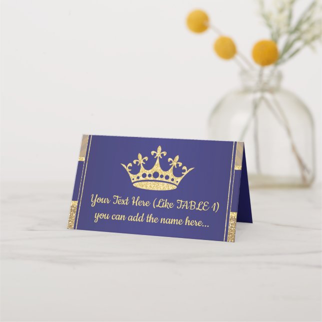 Place Card - Royal Gold Blue Prince King theme (Front)
