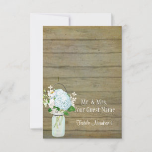 Place Card Rustic Country Mason Jar Blue Hydrangea