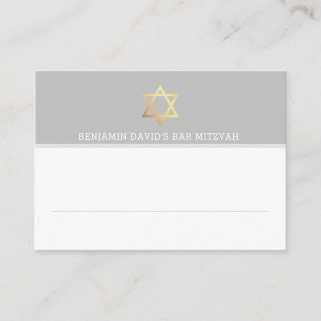 PLACE CARDS Bar Mitzvah gold star of david grey (Front)