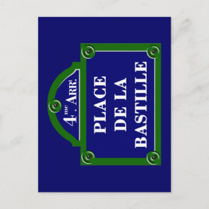 Place de la Bastille, Paris Street Sign Postcard