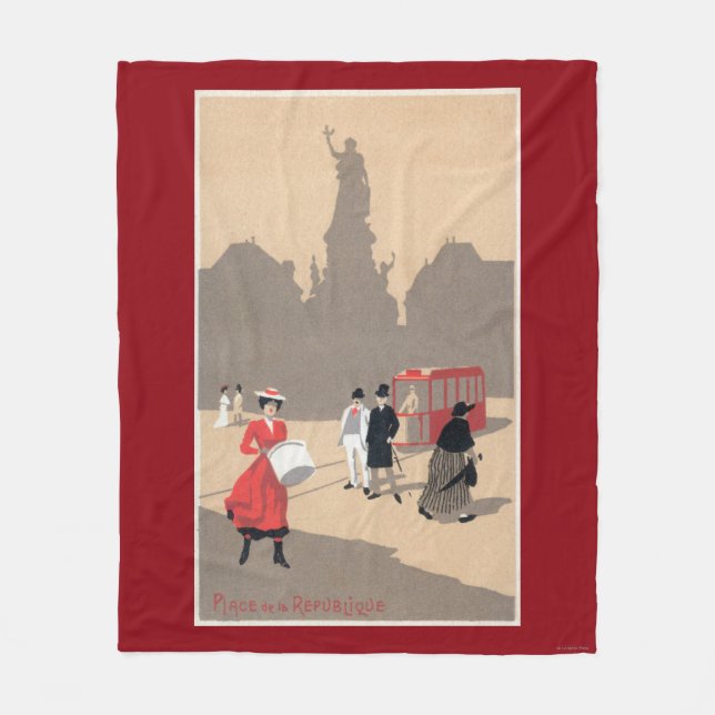 Place de la Republique Art Deco Scene Fleece Blanket (Front)
