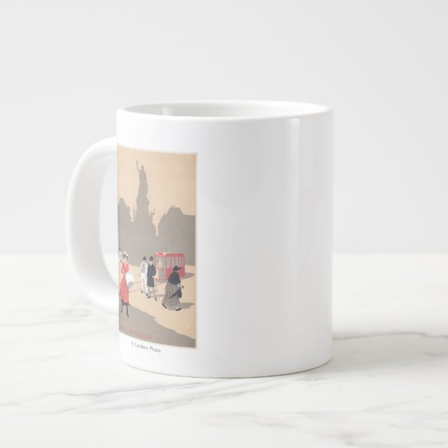 Place de la Republique Art Deco Scene Large Coffee Mug (Front Left)