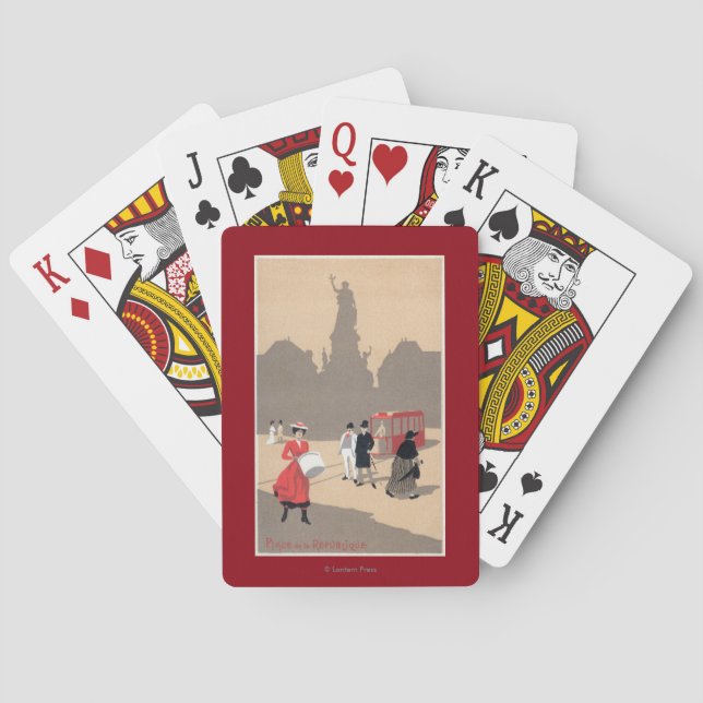 Place de la Republique Art Deco Scene Playing Cards (Back)