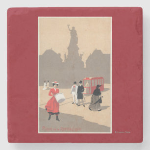 Place de la Republique Art Deco Scene Stone Coaster