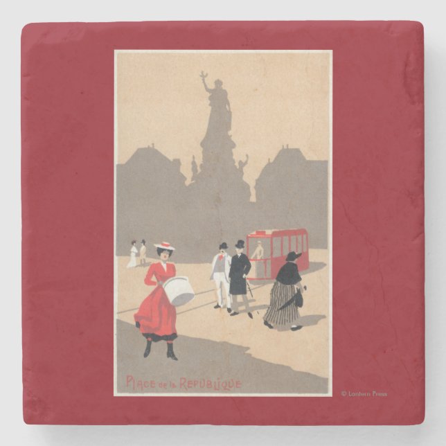 Place de la Republique Art Deco Scene Stone Coaster (Front)