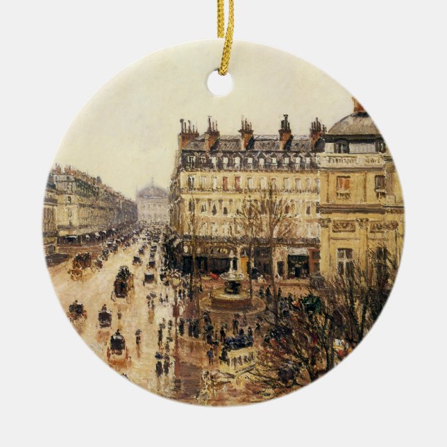 Place du Theatre Francais, Paris Rain by Pissarro Ceramic Tree Decoration (Front)