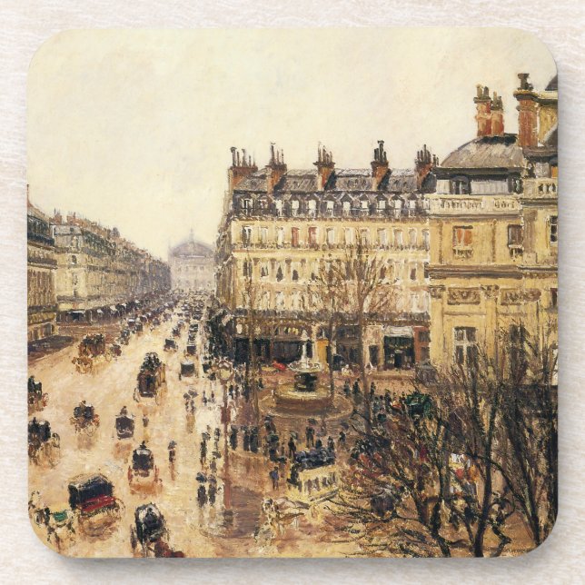 Place du Theatre Francais, Paris Rain by Pissarro Coaster (Front)