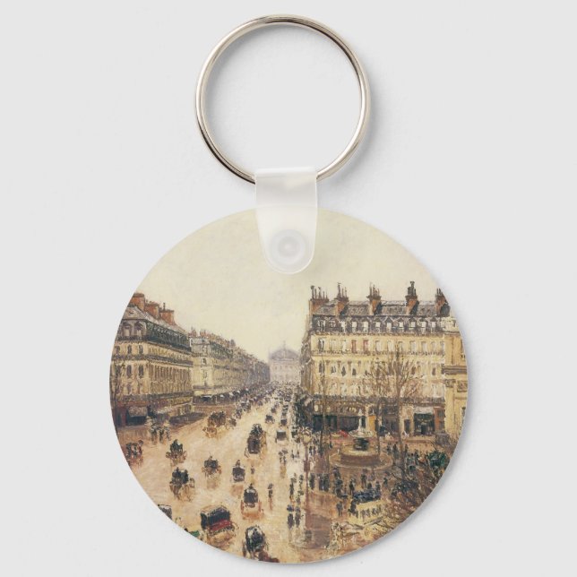 Place du Theatre Francais, Paris Rain by Pissarro Key Ring (Front)