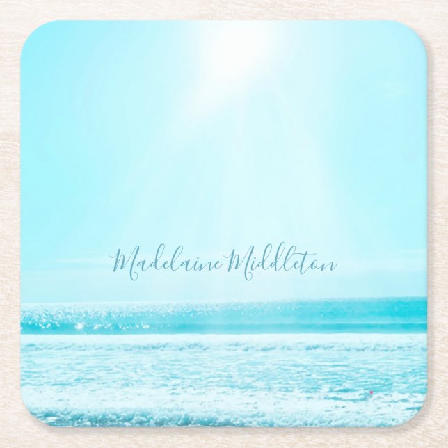 Place Escort Name Seating Sea Ocean Blue  Square  Square Paper Coaster (Front)