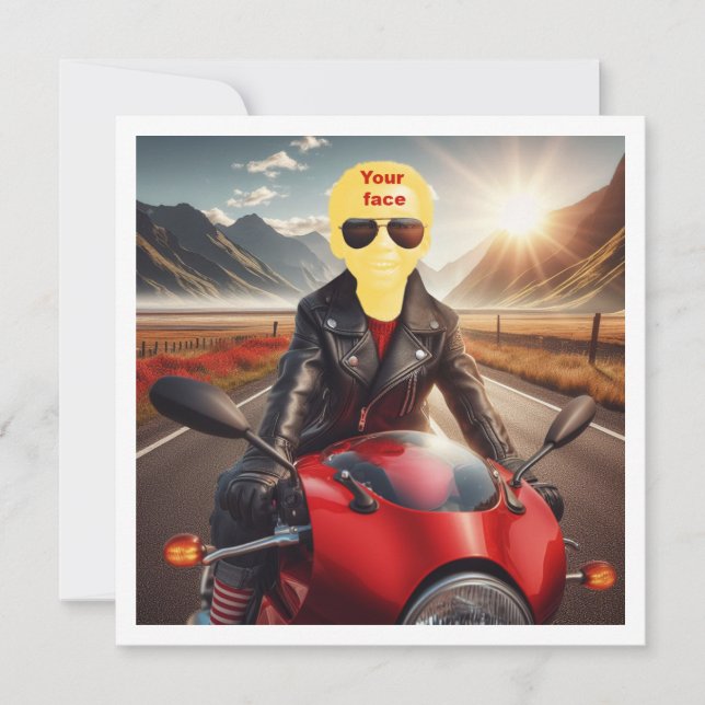 Place my face in the pic, child driving motorcycle card (Front)