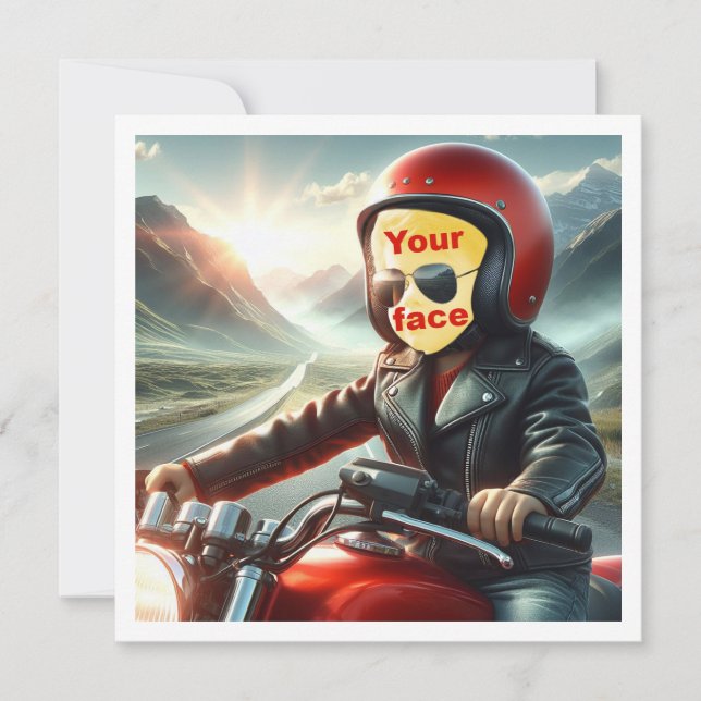 Place my face in the pic, child driving motorcycle card (Front)