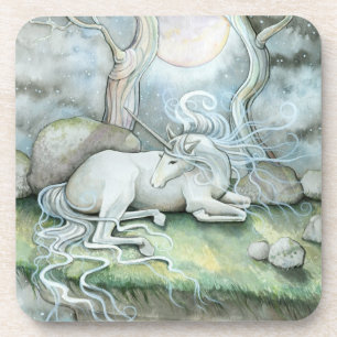 Place of Peace Watercolor Art Unicorn Fantasy Coaster