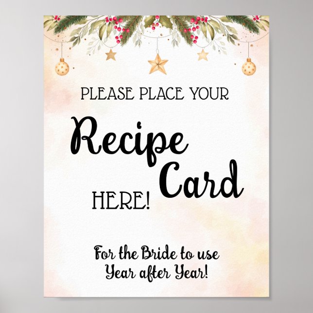Place Recipe Card Christmas Bridal Shower  Poster (Front)