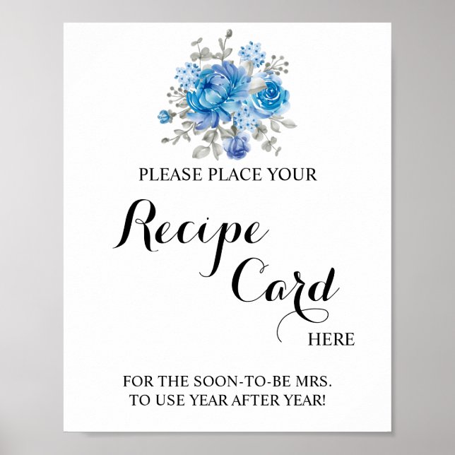 Place Recipe Card Here Blueflower Shower Sign (Front)