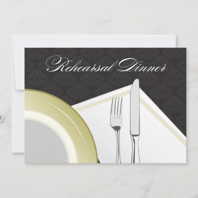 Place Setting Rehearsal Dinner Invitation (black) (Front)