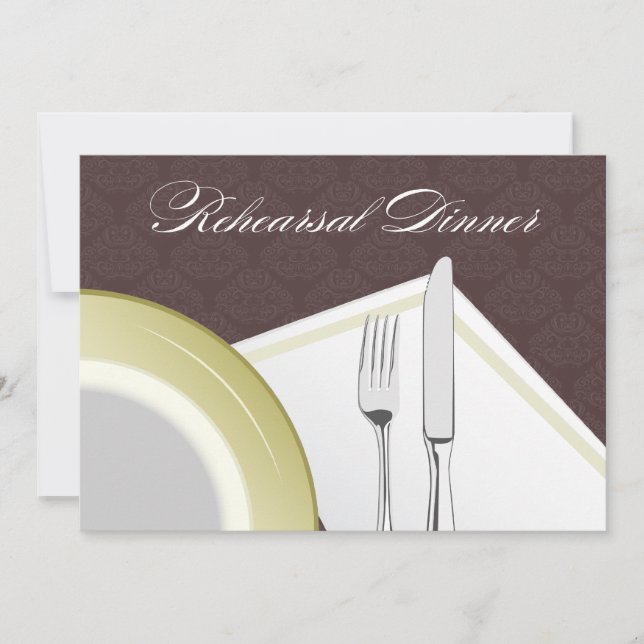Place Setting Rehearsal Dinner Invitation (brown) (Front)