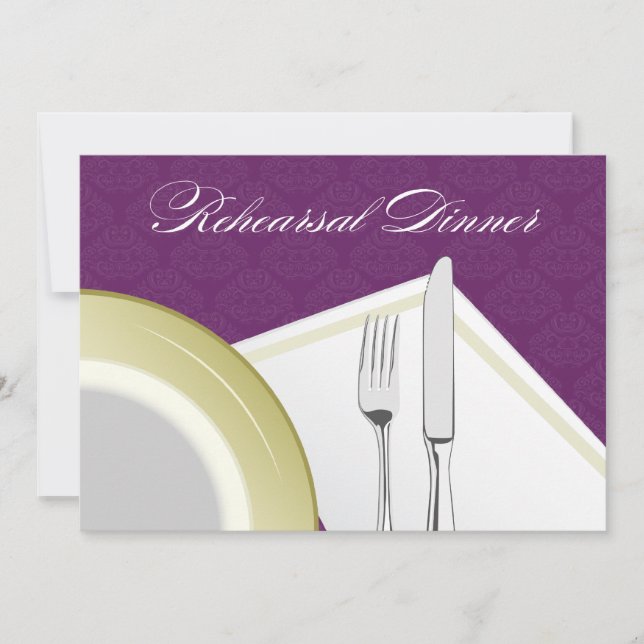 Place Setting Rehearsal Dinner Invitation (purple) (Front)