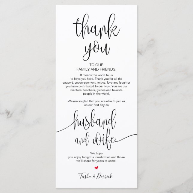 Place Setting Thank You Card for Wedding Dinner (Front)