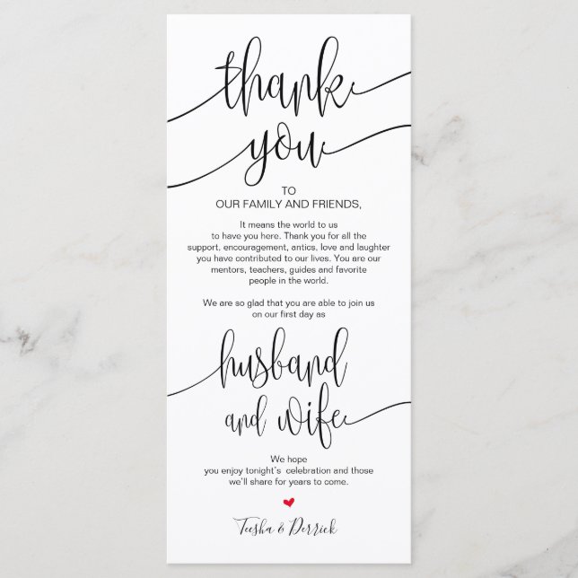 Place Setting Thank You Card for Wedding Dinner (Front)