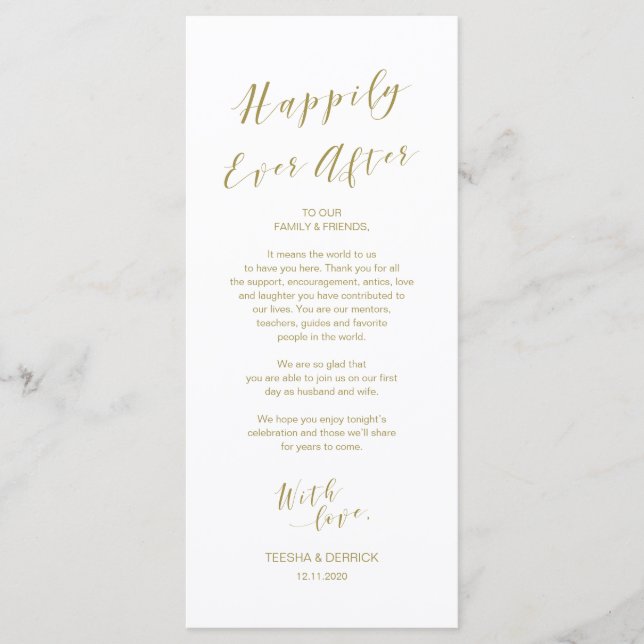 Place Setting Thank you card, modern Script Gold Programme (Front)