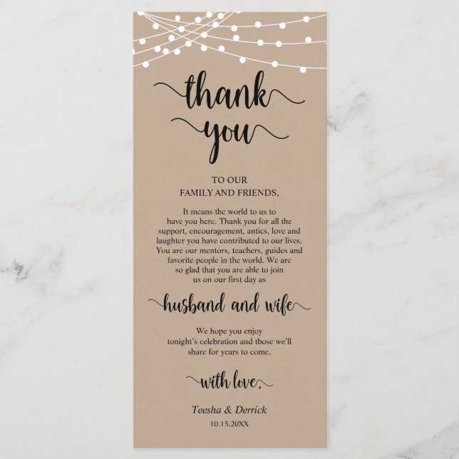 Place Setting Thank You, Kraft String Lights Cards (Front)