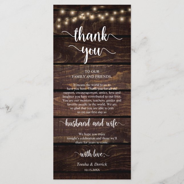 Place Setting Thank You, Rustic String lights Card (Front)