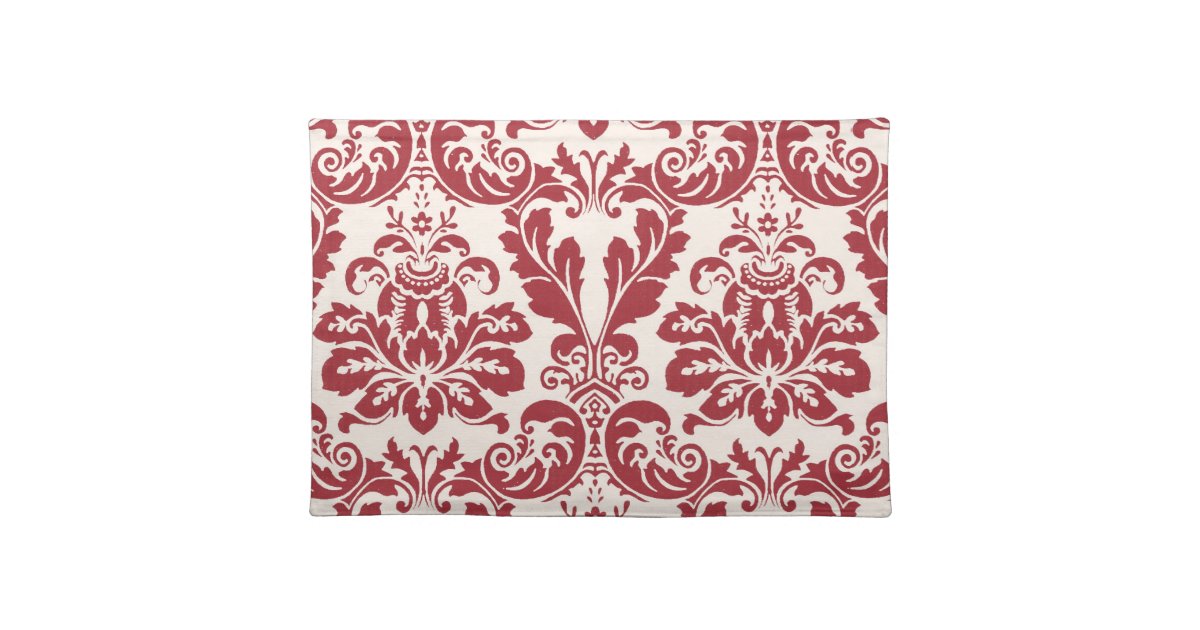 Placemat...red and white damask placemat Zazzle