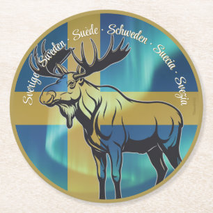Placemats — Sweden, moose Round Paper Coaster